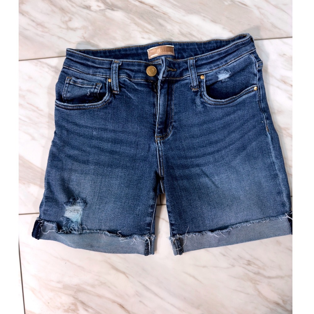 Kut from the Kloth Catherine Boyfriend Shorts Blue Denim Distressed Size 4 - Picture 2 of 7